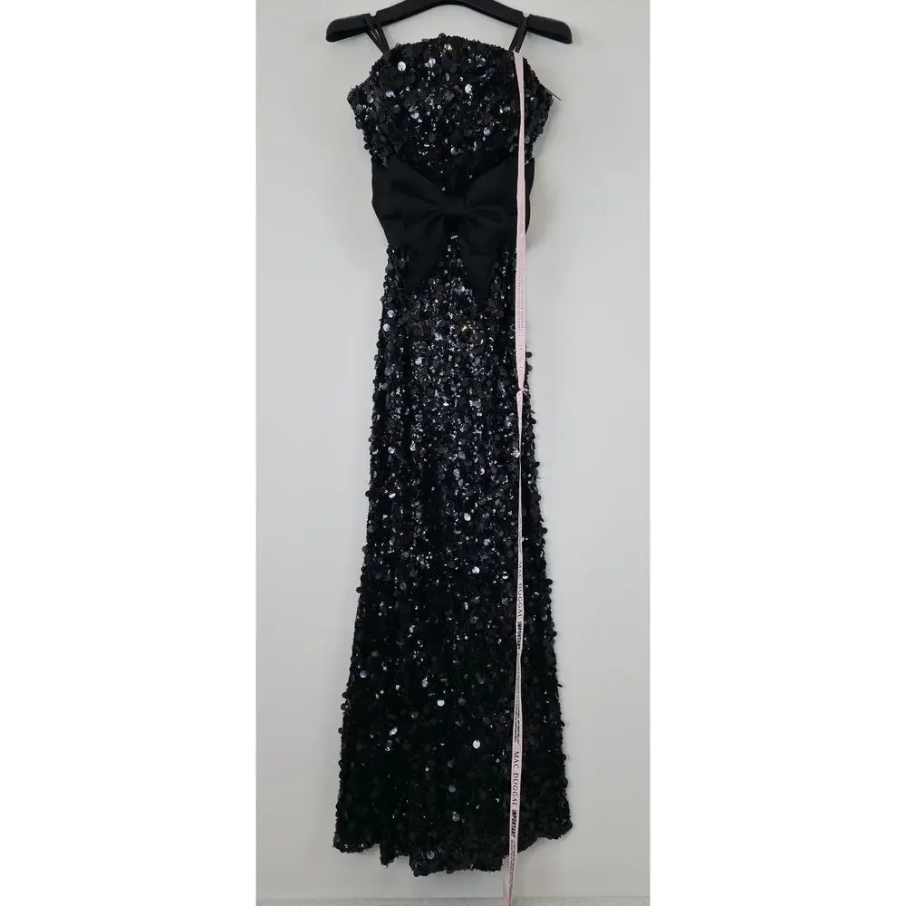 Ieena Mac Duggal Black Strapless Sequin Evening Gown With Bow Sz 6 NWT - Picture 2 of 10